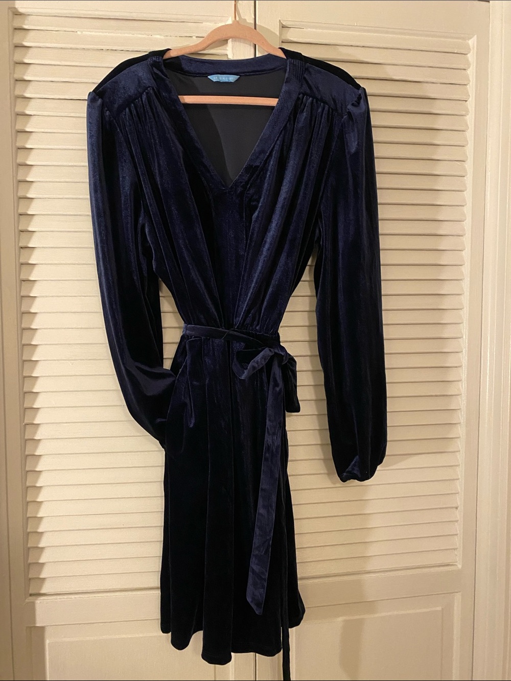 Draper James Deep Navy Velvet Wrap Dress with Tie Waist